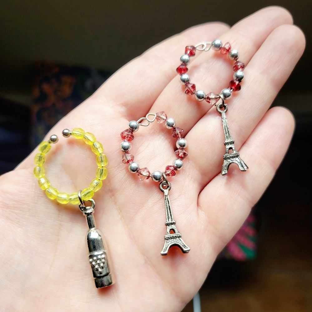 Vintage Set of 3 Paris Eiffel Tower Wine Glass Charms